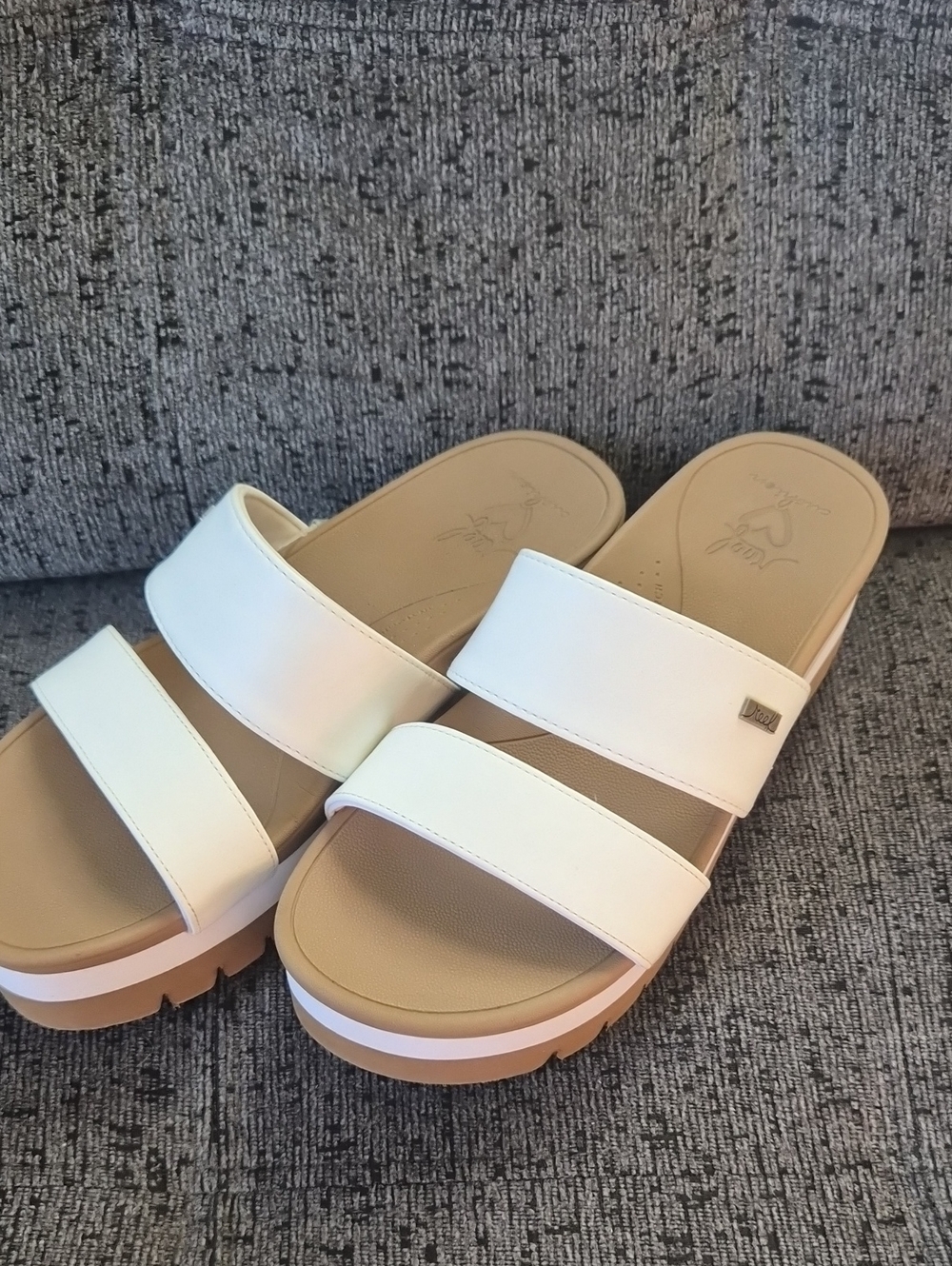 Reef White Double-Strap Slide Sandals with Tan Footbed